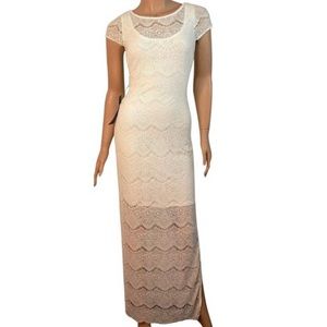 XS Bebe Lace White Maxi Dress
